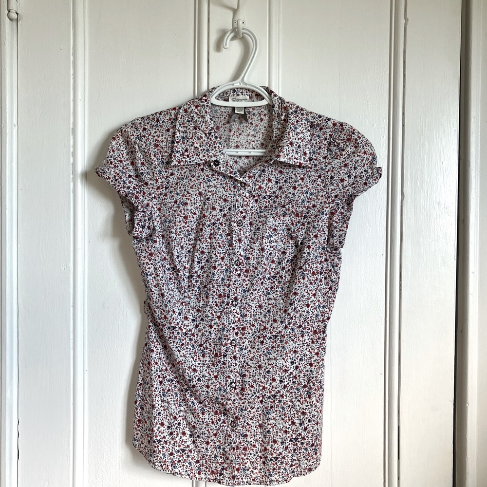 XS Cotton Floral Blouse Cap Sleeve